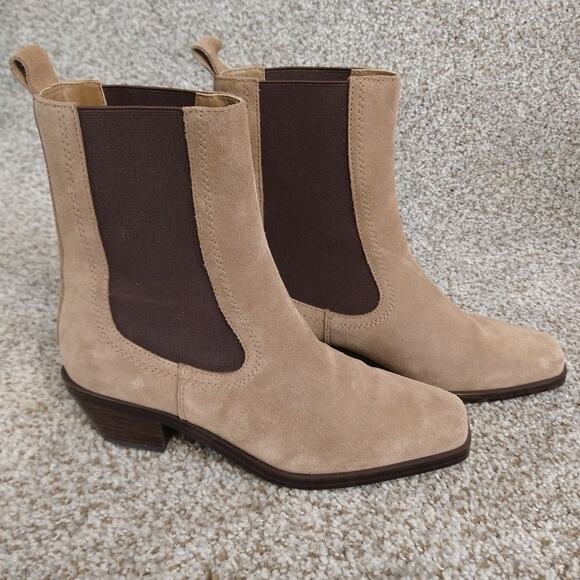 Nordstrom Suede Clemens Chelsea Boots Women's Size 8 Taupe Casual Chic - Picture 1 of 15